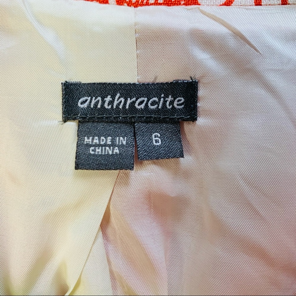 Vintage Anthracite orange white tan circle print LINEN blazer Woven buttons 6/S - Picture 6 of 16